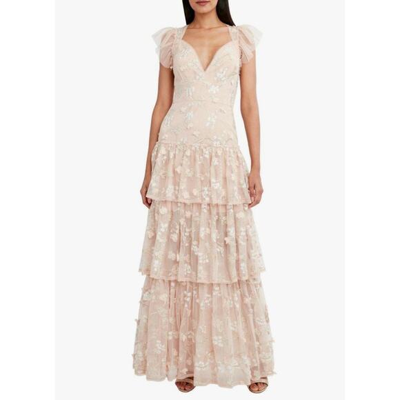 BCBG Max Azria Willow Embroidered V-neck Evening Dress Pink Size 10 NWT Romantic - Picture 1 of 15